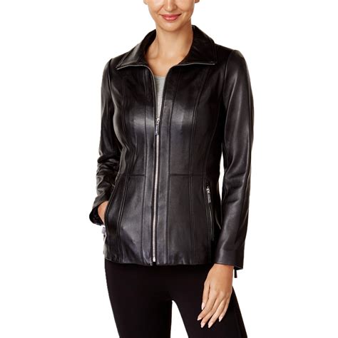 michael kors black jacket womens|michael kors black leather jacket.